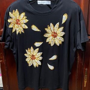 Black Floral sequined Embellished size 2X Women's Top